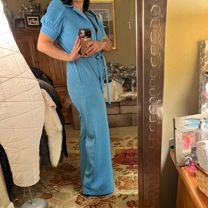 1970’s Vintage Polyester Sky Blue Romper Size 6-8